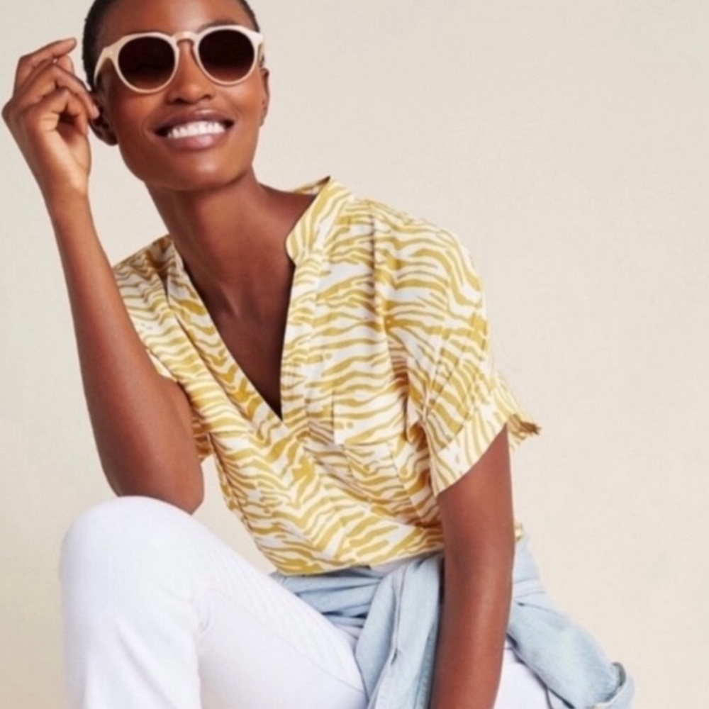 ANTHROPOLOGIE MAEVE WOMEN’S AMIRA UTILITY YELLOW ZEBRA PRINT TOP CARGO‎ GORPCORE